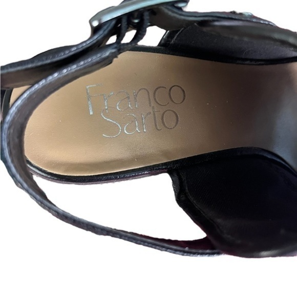 Franco Sarto Black Leather Humour Block Heel Sandal - Picture 6 of 7